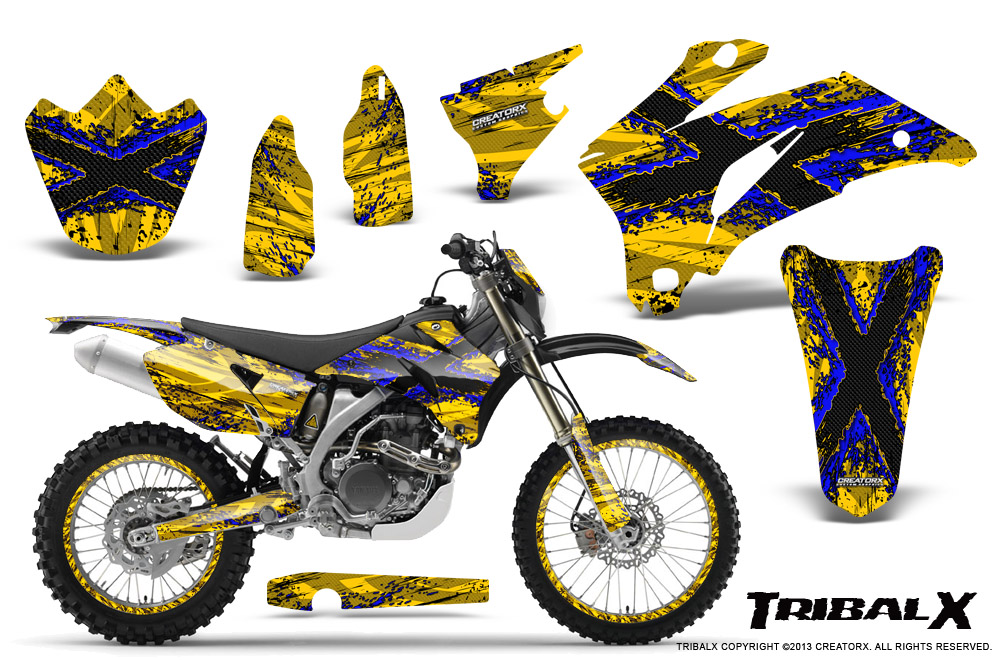 Yamaha WR 250-450 07-10 Graphics Kit TribalX Blue Yellow NP Rims